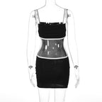 Hollow out knitted square neck contrast cami dress