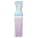 Sleeveless crewneck contrast striped maxi dress