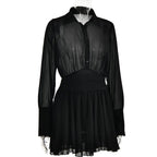 Turnover collar button long sleeve ruched zip-up chiffon mini dress