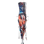 Ribbon sleeveless flower applique contrast print maxi dress