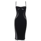 Low Cut Mesh See Through Patchwork Cami midi Dress