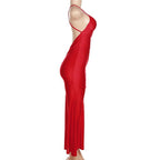 Low cut v neck ruched solid backless cami maxi dress