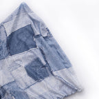Denim print irregular ruched backless contrast tube mini dress