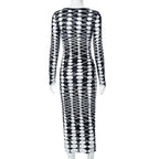 Long sleeve polka dot u neck contrast midi dress