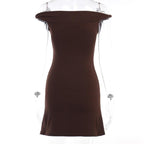 Textured off shoulder metal chain knotted mini dress