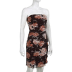 Mesh flower print contrast ruched ruffle backless tube mini dress