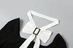 Bowknot long sleeve square neck zip-up contrast 2-way mini dress