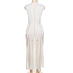 Crochet sleeveless solid hollow out crewneck maxi dress
