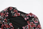 Flower print contrast hollow out long flared sleeve mini dress