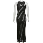 Crochet solid hollow out sleeveless irregular maxi dress