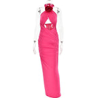 Ruched halter flower applique hollow out cross front contrast maxi dress