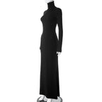 High neck long sleeve solid maxi dress