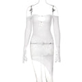Long sleeve off shoulder fishnet see through dress