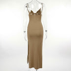Hollow out slit knotted cami maxi dress