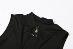 Sleeveless o ring self tie hollow out solid mini dress