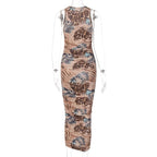 Leopard contrast print sleeveless midi dress