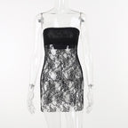 Lace see through solid slit backless tube dress - Final Sale