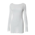 Textured solid self tie backless long sleeve ruffle mini dress