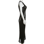 Crochet solid hollow out sleeveless irregular maxi dress