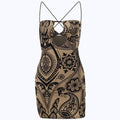 Mesh contrast hollow out cross back velvet mini dress
