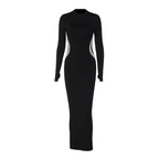 Gloves contrast long sleeve crewneck maxi dress