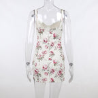 Contrast flower print backless sleeveless mini dress