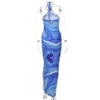 Halter tie back slit tie dye maxi dress