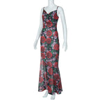 Cowl neck flower print zip-up contrast backless cami maxi dress