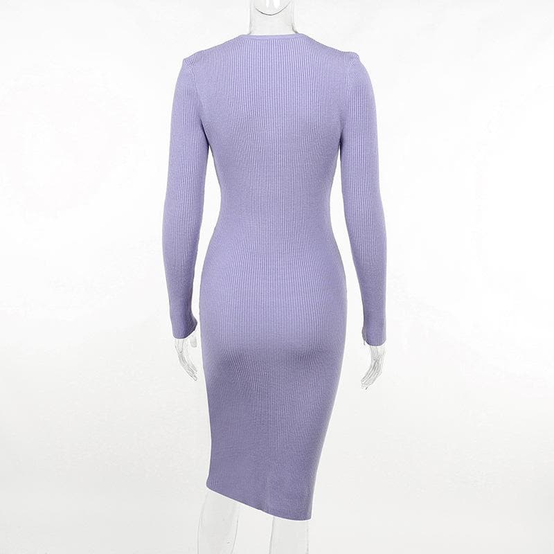 Lace up solid ribbed long sleeve notch neck mini dress