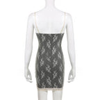 Lace contrast lace up v neck backless 2 piece cami dress