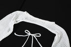 Fishnet hollow out solid long sleeve backless shrug mini dress