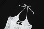 Fishnet hollow out solid long sleeve backless shrug mini dress