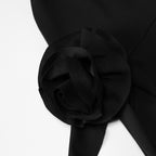 Cowl neck solid halter ruffle backless flower applique mini dress