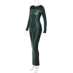 Long sleeve round neck contrast abstract body print maxi dress