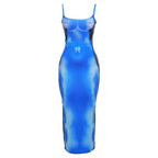 Contrast print low cut body print backless cami dress
