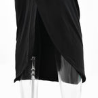 Long sleeve v neck solid ruched slit midi dress