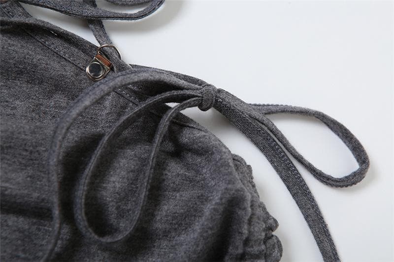 Lace up hollow out turtle neck irregular drawstring shrug mini dress