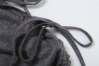 Lace up hollow out turtle neck irregular drawstring shrug mini dress