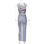 Contrast print sleeveless u neck maxi dress