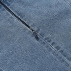 Raw hem zip-up backless contrast denim tube mini dress