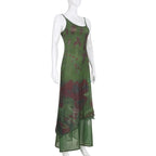 PRE ORDER - Mesh contrast patchwork u neck backless cami maxi dress