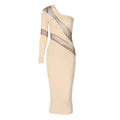 Long sleeve mesh backless one shoulder midi dress