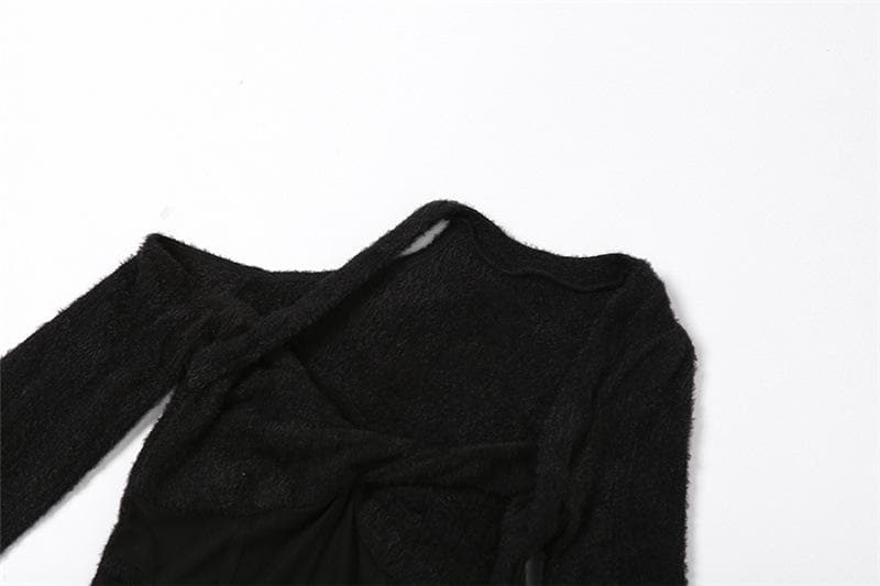 Long sleeve mesh puff sleeve irregular corset fluffy mini dress