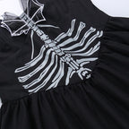 Halter backless v neck skull pattern ruched mini dress
