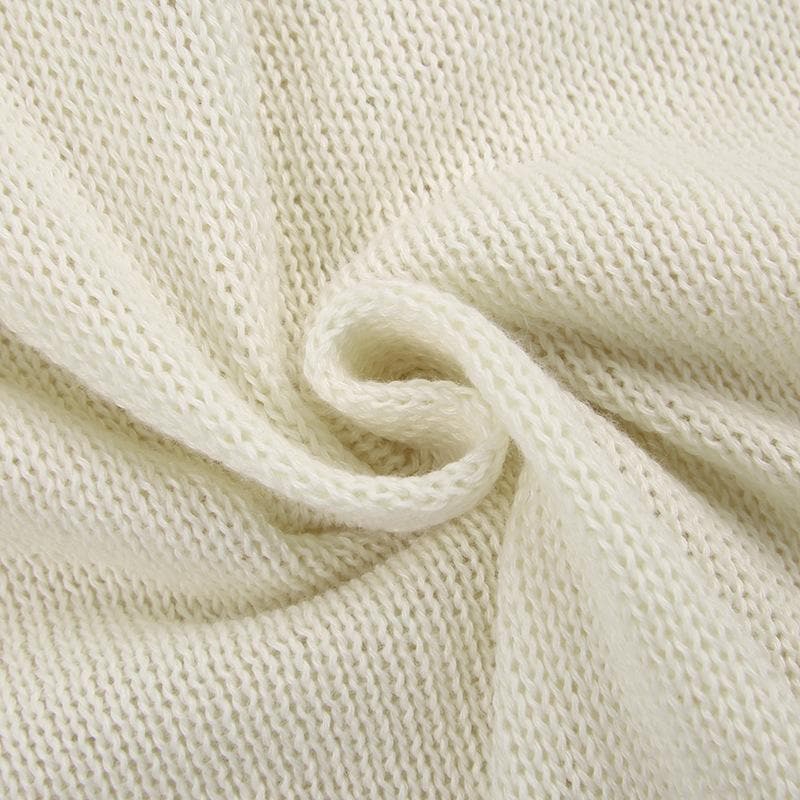 Crochet solid long sleeve hoodie v neck hairball mini dress - Final Sale