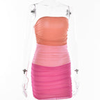 Mesh patchwork contrast ruched tube mini dress