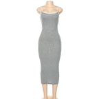 Ribbed solid cami midi dress - Final Sale