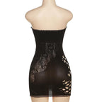 Fishnet solid hollow out see through tube mini dress