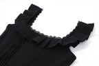 Cap sleeve square neck ruffle pleated solid zip-up mini dress