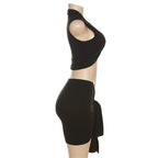 Sleeveless o ring self tie hollow out solid mini dress
